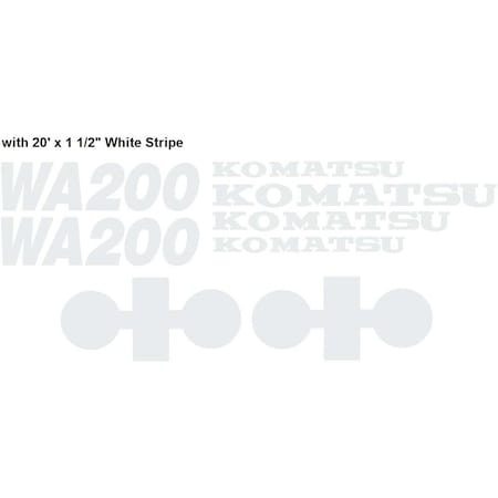 Aftermarket Decal Set with 20' x 1 12 White Stripe Komatsu Wheel Loader WA200 KOMWA200DECALSET